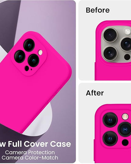 FireNova Designed for iPhone 15 Pro Max Case, Silicone Upgraded [Camera Protection] Phone Case with [2 Screen Protectors], Soft Anti-Scratch Microfiber Lining Inside, 6.7 inch, Hot Pink