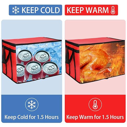 CIVJET Insulated Food Delivery Bag with Hard Bottom, XXX-Large Insulated Reusable Grocery Cooler/Hot Bags, Tote Bag for Shopping/Travel, Red, 1-Pack
