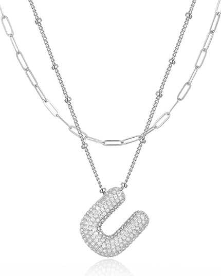 LUCA SMITH Initial Necklaces for Women, Dainty Balloon Bubble Letter, Name Letter Alphabet Pendant Layered Choker Chain Jewelry Gift