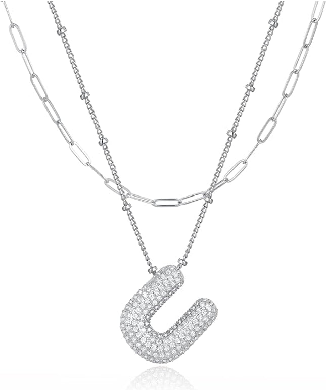 LUCA SMITH Initial Necklaces for Women, Dainty Balloon Bubble Letter, Name Letter Alphabet Pendant Layered Choker Chain Jewelry Gift
