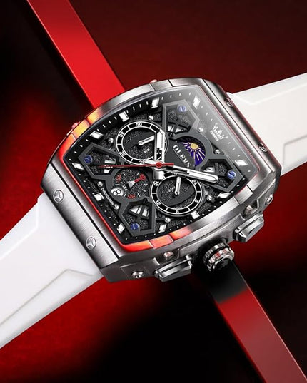 OLEVS Watches for Men Casual Luxury Large Face Multifunctional Chronograph Men's Watches Durable Silicone/Nylon Strap 3ATM Waterproof Men Watch Date Moon Phase Analog Quartz Watch Reloj para Hombre