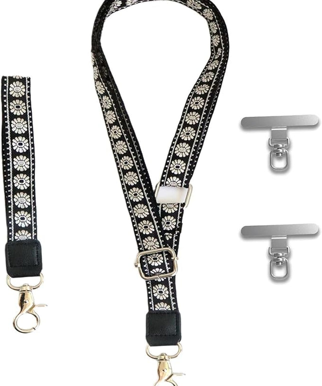 LEMEDE Wrist Keychain and Adjustable Phone Lanyard, Silver Hook Phone Crossbody Strap with 360° Rotating Phone Pads