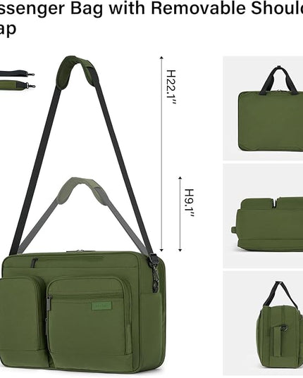 Hanke Convertible Laptop Bag, 3 In 1 Briefcase Backpack 17.3 Inch Computer Bag for Men Women, Travel Laptop Briefcase Messenger Bag, Underseat Carry On Personal Item, Pine Green