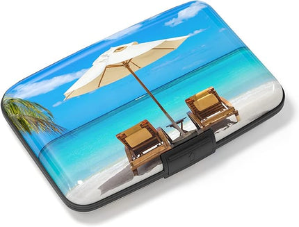 Atufsuat Credit Card Holder, Mini Aluminum Card Wallet RFID Blocking Slim Metal Hard Card Case for Women Men, Sea