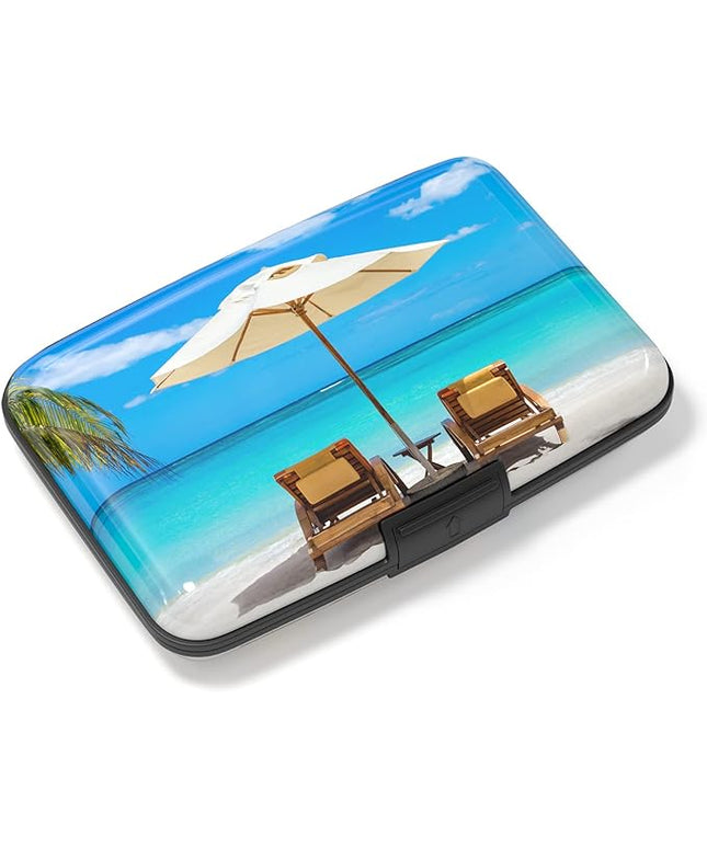 Atufsuat Credit Card Holder, Mini Aluminum Card Wallet RFID Blocking Slim Metal Hard Card Case for Women Men, Sea