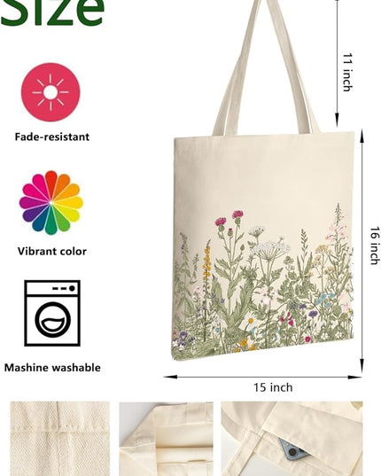 AUSVKAI Canvas Tote Bag for Women, Aesthetic Cute Grocery Grocery Reusable Cotton Gift Bag for Shooping Beach Trendy Gifts