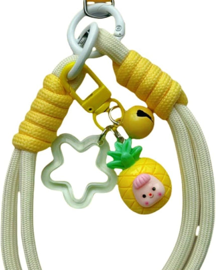 Dopamine Vibes Universal Wrist Strap - Korean-Style Short Phone Lanyard with Cute Yellow Pineapple Charm, 7mm Rope, Trendy Anti-Theft Tether for Girls, Includes Pendant & Nylon Phone Tab