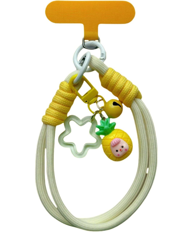 Dopamine Vibes Universal Wrist Strap - Korean-Style Short Phone Lanyard with Cute Yellow Pineapple Charm, 7mm Rope, Trendy Anti-Theft Tether for Girls, Includes Pendant & Nylon Phone Tab