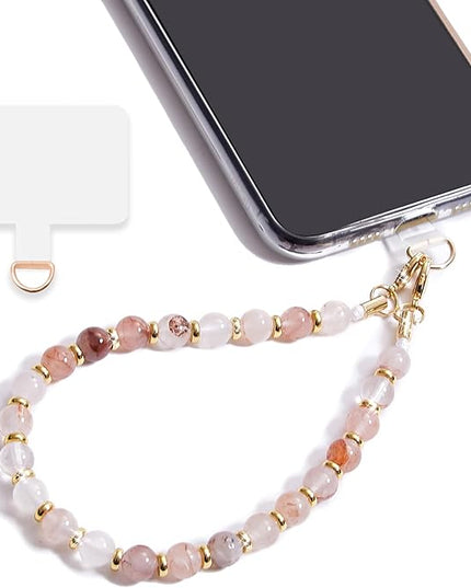 Marble Beaded Phone Wrist Strap,Detachable Phone Bracelet Strap with Tether Tab,Hands-Free Wristlet Strap (Pink-1)