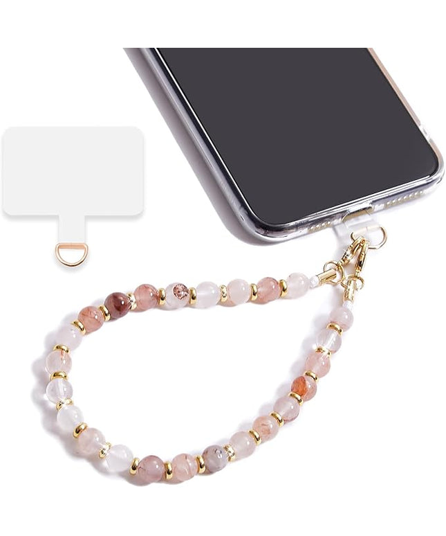 Marble Beaded Phone Wrist Strap,Detachable Phone Bracelet Strap with Tether Tab,Hands-Free Wristlet Strap (Pink-1)