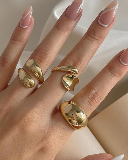 Chunky Rings for Women Adjustable Thick Rings Set Trendy Statement Stackable Ring for Women Chunky Jewlery Irregular Dome Flower Finger Knkuckle Thumb Ring