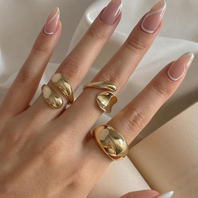 Chunky Rings for Women Adjustable Thick Rings Set Trendy Statement Stackable Ring for Women Chunky Jewlery Irregular Dome Flower Finger Knkuckle Thumb Ring
