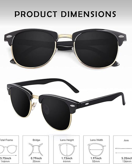 GQUEEN Classic Horn Rimmed Semi Rimless Polarized Sunglasses for Men Women GQO6