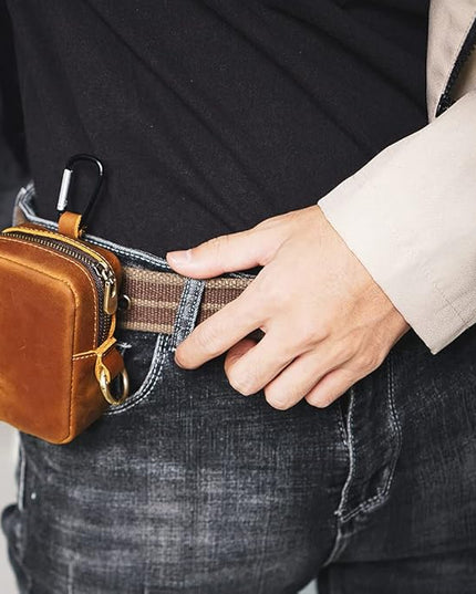 Wugebud 1 Pcs Leather Coin Pouch Keychain, Leather Mini Belt Bag,Coin Organizer, Change Holder, Leather zipper Pouch for Men & Women，Outdoor Running Sports Mini Storage Bag