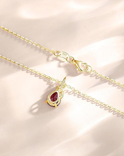 FANCIME 14K Solid Yellow Gold Birthstone Pendant Necklace for Women with Diamond Pear Shaped Teardrop Necklace Birthday Gifts for Mom Women Sterling Silver Chain 16" + 2" Extender