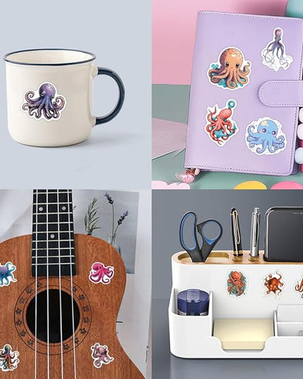 55 Pcs Octopus Stickers Pack for Kids Teens Adults, Oceans Theme Stickers Waterproof Vinyl Stickers and Decals for Water Bottles Skateboard Car Bike Phone Case Laptop