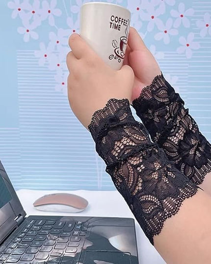 Women's Short Lace Gloves Fingerless for Driving Wedding Wrist Length Bridal Prom Gloves