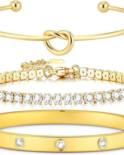 18 K Gold Plated Love Bangle Bracelet Stack Cuff Jewelry for Women Jewelry Set for Women Gift with Box