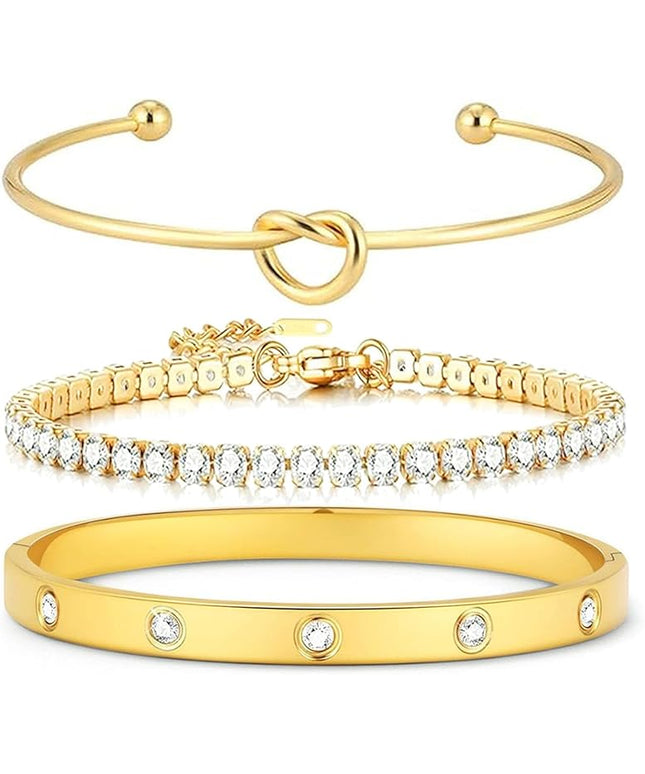 18 K Gold Plated Love Bangle Bracelet Stack Cuff Jewelry for Women Jewelry Set for Women Gift with Box