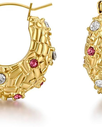 18K Gold Plated Chunky Hoop Earrings for Women Fashion Thick Gold Hoops Set Jewelry for Birthday Christmas Gifts
