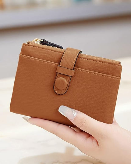 AOXONEL Women's Wallets Leather Wallets for Women Rfid Small Ladies Wallet Billfolds for Women,Trifold Mini Wallets for Women with Double Zipper Coin Pocket (Brown)