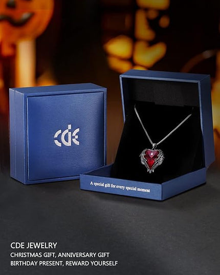 CDE Christmas Gifts for Women Angel Wings Necklace for Women with Birthstone, Love Heart Silver Tone/Gold Tone Pendant, Ideal Anniversary or Birthday Jewelry Gifts for Wife Girlfriend Her