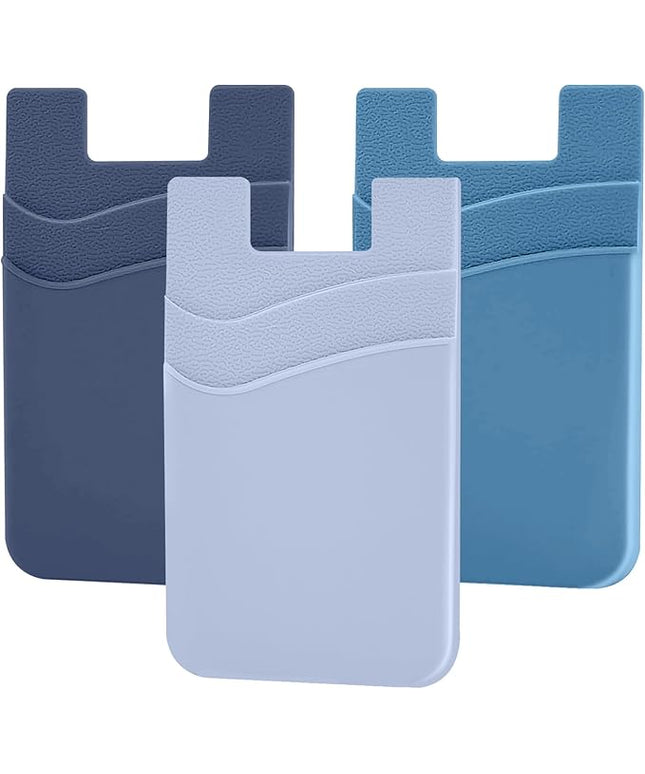 SHANSHUI Phone Wallet, 3 Pack Strong Adhesive Silicone Wallet Sleeve Pocket ID Credit Card Holder Stick on Fit for iPhone & All Smartphones