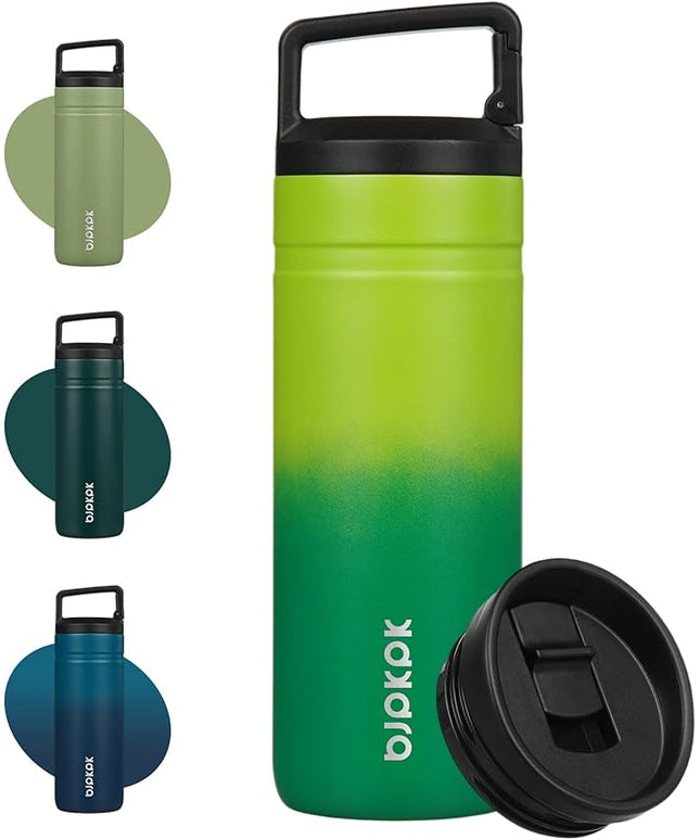 BJPKPK Insulated Water Bottle with 2 Lids,20 oz Double Wall Stainless Steel Vacuum Tumbler Travel Coffee Mug,Wide Mouth Thermal Cup,Matcha Green