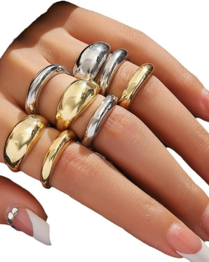 Chunky Rings for Women Adjustable Thick Rings Set Trendy Statement Stackable Ring for Women Chunky Jewlery Irregular Dome Flower Finger Knkuckle Thumb Ring