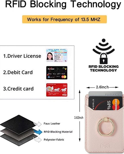 BIAJIYA Phone Card Holder RFID Leather Wallet Credit Adhesive Cell Case Stick-on Card Holder for Women and Men Back of Phone for Most of Smartphones