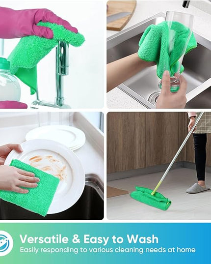 HOMEXCEL Green Microfiber Cleaning Cloth, 12 Pack Premium Microfiber Towels for Cars, Lint Free, Scratch-Free, Highly Absorbent, Reusable Cleaning Rags for Car, Household, Kitchen, Window,11.5"X11.5"