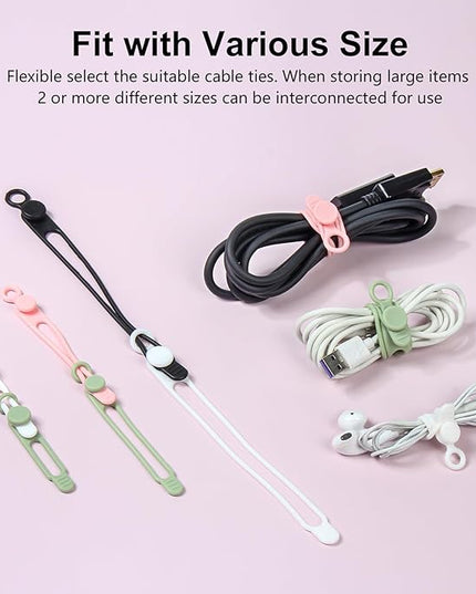 OneLeaf 30Pcs Cord Organizer, Silicone Cable Ties Reusable, Cord Ties for Electronics, Multipurpose Elastic Wire Ties, Travel Essentials for Cable Organizer, Wire Organizers for Fastening Cords