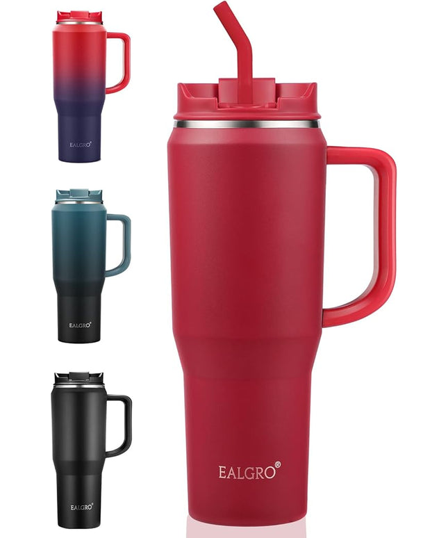 40 oz Tumbler with Handle, Insulated Tumblers with Lid and Straw, Large Metal Sports Water Bottle Jug, Thermal Stainless Steel Travel Coffee Mug Cup, Classic Red
