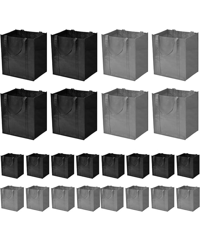 JERIA 24-Pack Reusable Grocery Bags，Large Washable Foldable Shopping Bags，Heavy Duty Tote Bags with Reinforced Handles
