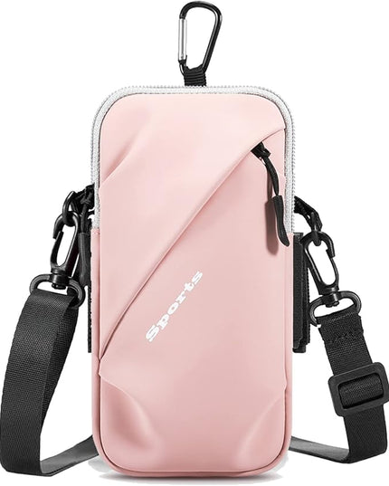 Phone Holder, Small Crossbody Shoulder Holsters Bag with Arm Band, Fits iPhone and Android, Use for Running, Walking, Hiking & Biking (6.7 Inches, Pink)