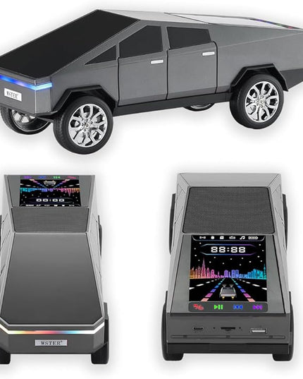 Futuristic Pickup Truck Bluetooth Speaker with LED Display Screen – TWS Stereo, FM Radio, USB/TF Playback, LED Headlights, Built-in Mic, Gift for Truck Fans, Auto Style Lovers&Tech Collectors (Silver)
