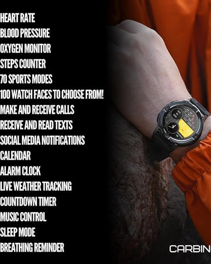CARBINOX X-Ranger Smart Watch (Answer/Make Calls), Rugged Fitness Tracker IP69K Waterproof, Compatible with Android and iOS, 14 Days of Battery Military Durable, AMOLED Screen