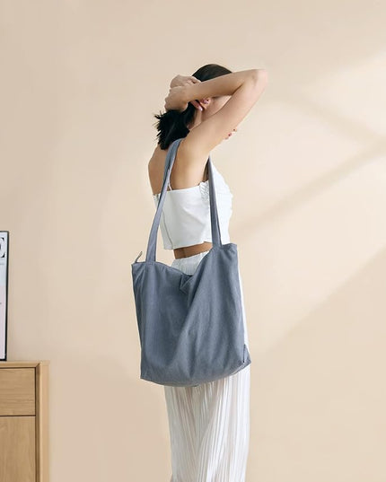 Iioscre Corduroy Tote Bag for Women,Hobo HandBags with Zipper,Large Capacity Casual Shoulder Handbags with Inner Pockets