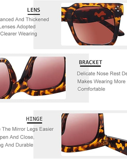 Vintage Women Oversized Sunglasses Designer Luxury Square Sun Glasses UV400 Protection Flat Lens