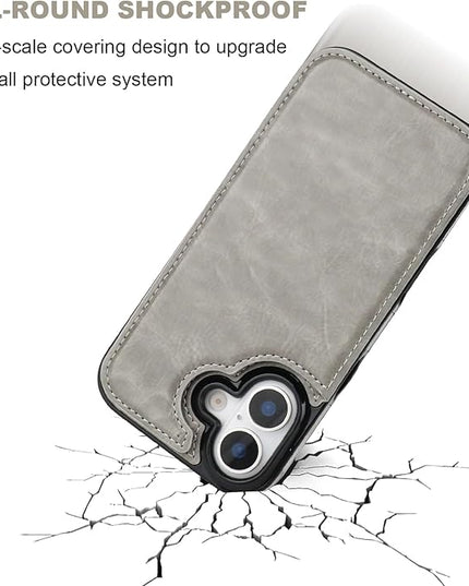 ONETOP Compatible with iPhone 17 Wallet Case with Card Holder, PU Leather Kickstand Card Slots Case, Double Magnetic Clasp and Durable Shockproof Cover 6.3 Inch (Gray)