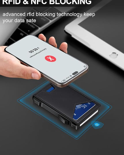 Wallet for Men RFID Wallet with 2 ID Windows & Money Clip, Slim Pop Up Card Holder for 10-12 Cards, Bifold Minimalist Smart Wallet for Front Pocket, Compact Metal Credit Card Holder, Gifts for Men
