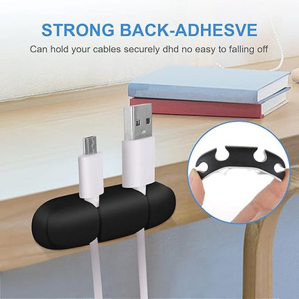 Cable Clips 3PCS Cord Wire Organizer Cable Management Holders 4 Hole Silicone Cable Harness USB Charging Accessory Cable Holder for Office and Home Desk (Black)