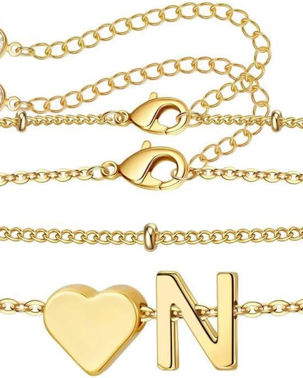 M MOOHAM Valentines Day Gifts for Kids Teen Girls -14K-Gold-Plated Heart Initial A-Z Bracelets for Women Girl Dainty Gold Bracelets Birthday Valentines Gifts for Women Her Teenage Girls Kid Teen Gift