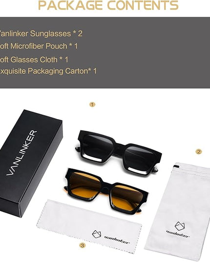 VANLINKER Thick Square Sunglasses for Men Women Retro Chunky Rectangle Shades UV400 Protection VL9731