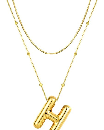 LUCA SMITH Initial Necklaces for Women, Dainty Balloon Bubble Letter, Name Letter Alphabet Pendant Layered Choker Chain Jewelry Gift