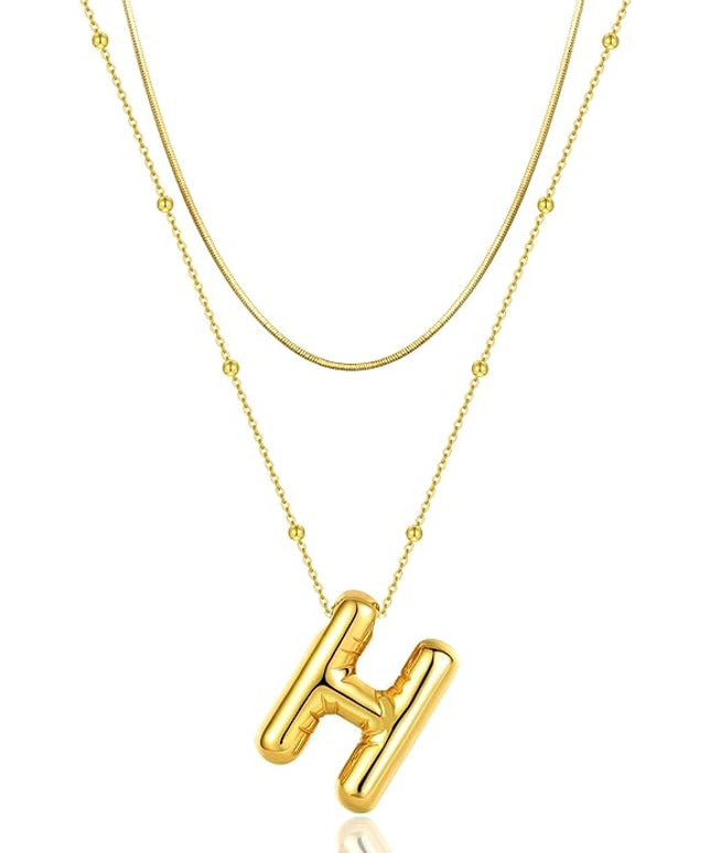 LUCA SMITH Initial Necklaces for Women, Dainty Balloon Bubble Letter, Name Letter Alphabet Pendant Layered Choker Chain Jewelry Gift