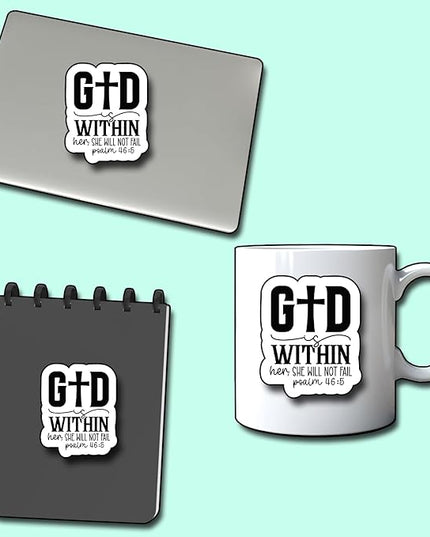 (3Pcs) God is Within Her She Will Not Fail Sticker, Christian Gifts Decorate Books Laptop Phone, Water Bottles Kindles Stickers, Tumbler Sticker Waterproof Vinyl Decorate Sticker 2,7 x 3 Inch