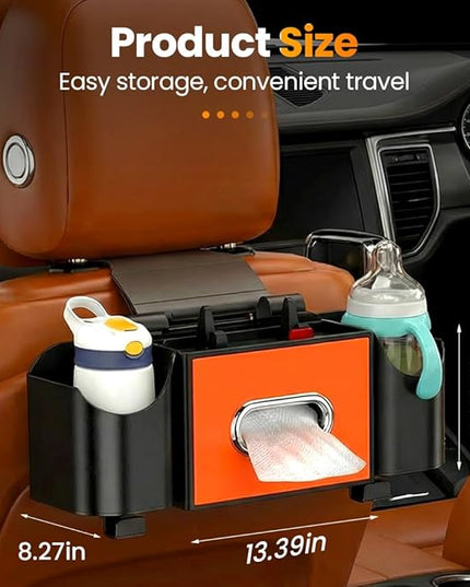 Car Organizer and Storage Box, 4 in 1 Multifunctional with 2 Cup Holders Tissue Box and 2 Hooks, Back Seat Car Organizer, Car Back Seat Storage Organizer (Black)