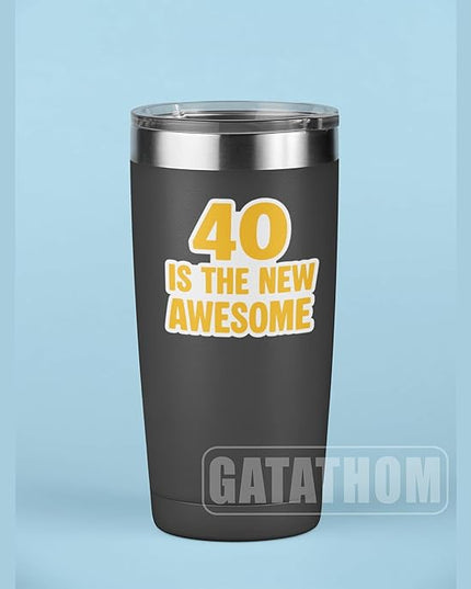 (3Pcs) Funny 40th Birthday Stickers – 40 is The New Awesome - Cheers to 40 Years Sticker Waterproof Vinyl Decals for Forty Birthday Gifts, Water Bottles, Scrapbooks, Journals, 3 x 2.5 inch