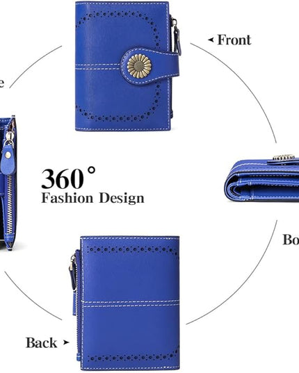 SENDEFN Small Womens Wallet Leather Bifold Card Holder RFID Blocking with Zipper Coin Pocket